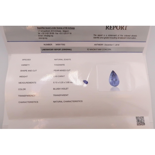 48 - Five loose tanzanite/zoisite gemstones. To include an oval cut with AIG report stating 3.26 cts. A p... 