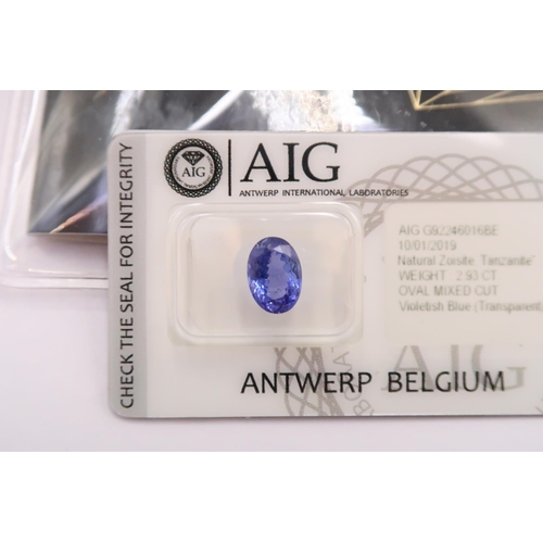 52 - A loose tanzanite oval cut. With AIG report stating 2.93cts