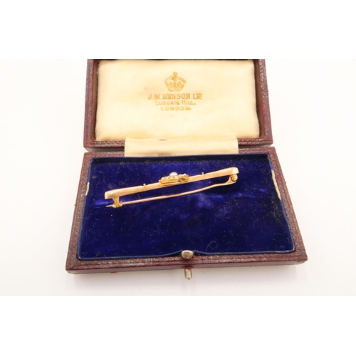 55 - A late Victorian or Edwardian seed pearl bar brooch, 49.4mm long, apparently unmarked but testing as... 