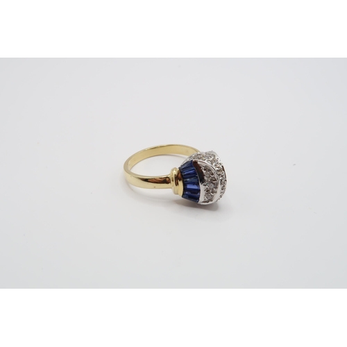 2 - An 18ct Gold Sapphire & Diamond ring, head individually set with tapered baguette sapphires with rou... 