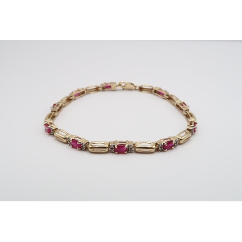 4 - A 9ct Ruby & Diamond Line bracelet. 

Weight: 7g Length: 18cm/7inches 

Condition: In good order, st... 