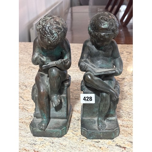 428 - A Pair of Vintage Boy & Girl Cast Bronze Book Ends. 

24cm High.