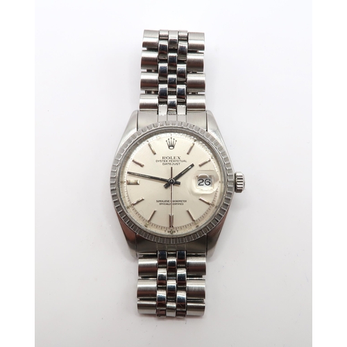 251 - A 1975, Rolex Oyster Perpetual Date Just, Reference 1604, 36mm. Featuring a stainless steel jubilee ... 