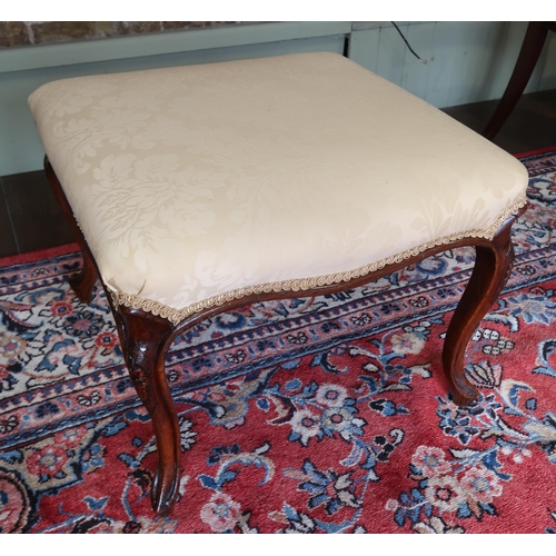 642 - A 19th century mahogany foot stool on cabriole legs - 54cm square x Height 44cm