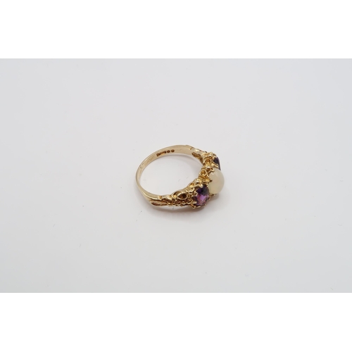 22 - A 9ct Yellow Gold Victorian Style Amethyst and Opal Ring, Amethysts are a very Good Colour and Well ... 