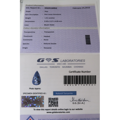 32 - Two pear shape tanzanites 1.37cts and 1.41cts