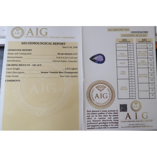32 - Two pear shape tanzanites 1.37cts and 1.41cts
