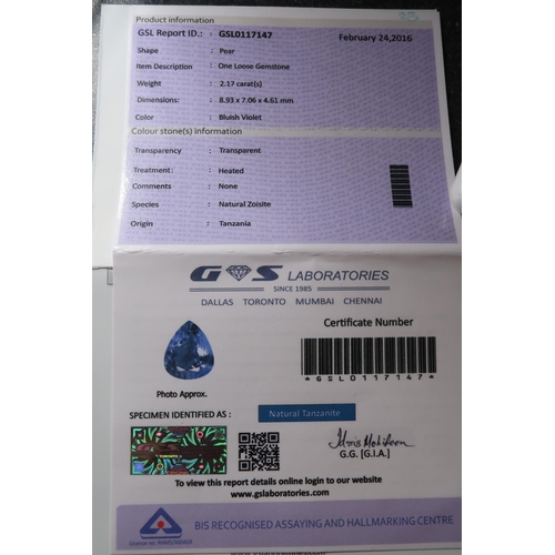 33 - A pear shape tanzanite 2.17cts