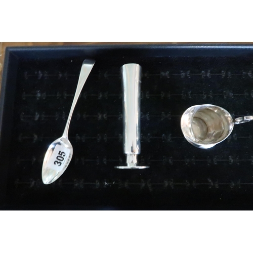 305 - A Group of Three Silver Items to include One Cream Jug (Chester, 1906, J.R.G) One Flower Holder (Lon... 