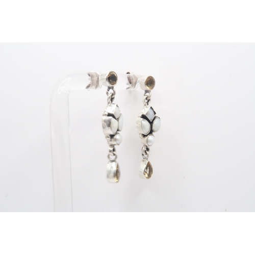 23 - A Pair of Vintage Citrine and Blister Pearl Silver Drop Ear Rings, approx. 37mm Drop By 11mm Wide