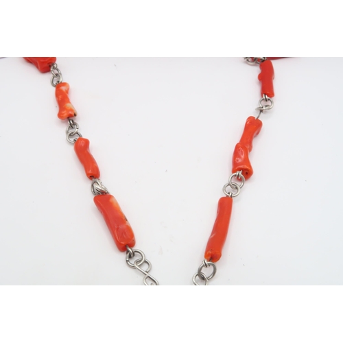 26 - A Silver Arts and Crafts Coral and Enamel Chain and Pendant, Chain approx. 50cms Long, Pendant appro... 