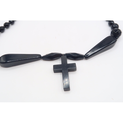 31 - A Victorian Jet Cross and Necklace, Necklace approx. 28cms Long, Fitted with a Modern Clasp, Cross 3... 
