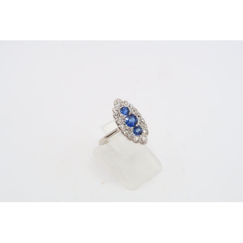 32 - A Stunning 18ct White Gold Sapphire and Diamond Art Deco Ring, Diamonds and Sapphires are a Very Goo... 