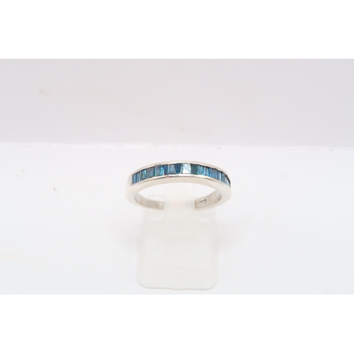 36 - A Silver and Blue Diamond Band, Head Size approx. 20mm x 4mm, Ring Size approx. N