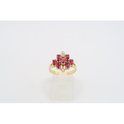 38 - An 18ct Yellow Gold Art Deco Style Ruby and Diamond Ring, Rubies are a Very Good Colour and Well Mat... 