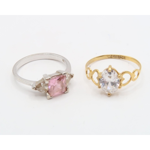 104 - A Pair of 9ct Cubic Zirconia Rings, One Clear and One Pink. Weight: 3.61g Pink Size: L Clear: M... 