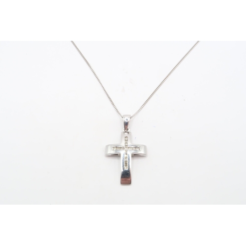 109 - A 9ct White Gold & Channel Set Diamond Cross&nbsp;Weight: 3.37g Length: 44cm