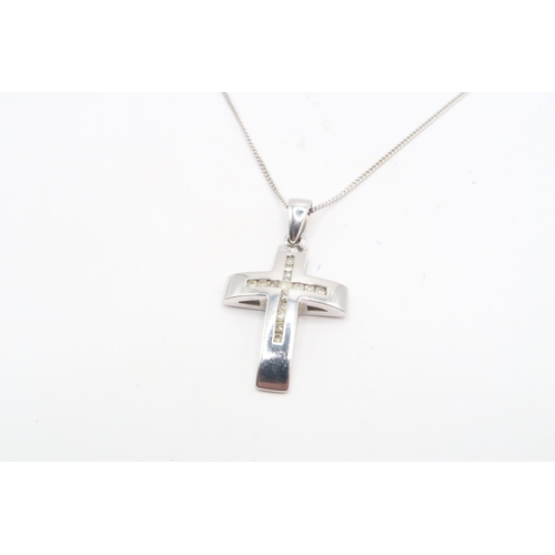 109 - A 9ct White Gold & Channel Set Diamond Cross&nbsp;Weight: 3.37g Length: 44cm