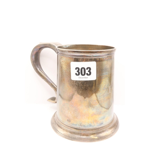 303 - A George II Sterling Silver Tankard. Assayed New Castle, 1759 by Issac Cookson. Engraved 'I M', rim ... 