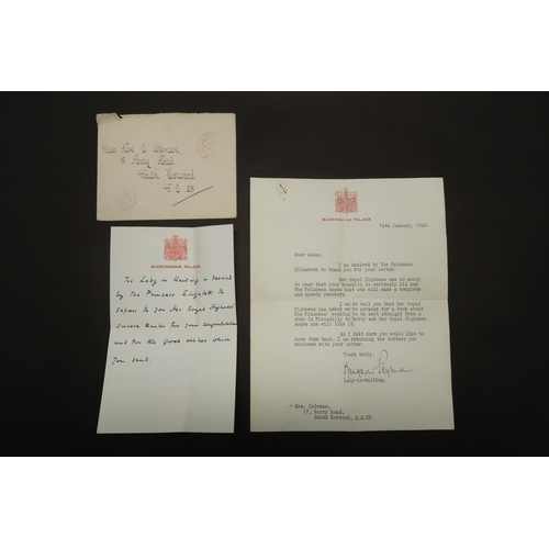 432 - A Typed Letter by the Lady In Waiting to Princess Elizabeth, On Buckingham Palace Headed Paper dated... 