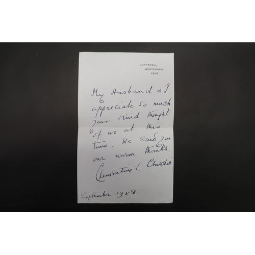 433 - A Signed Hand Written Letter by Clementine Churchill Written on Chartwell, Westerham, Kent headed le... 