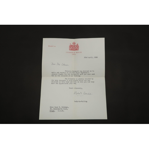 434 - A Typed Letter By Elizabeth Cavendish, The lady in waiting to Princess Margaret on Clarence House He... 