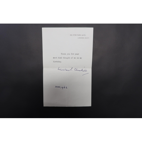 435 - A Typed, Signed Letter from Winston Churchill. Written on a 28 Hyde Park Headed letter. The letter t... 