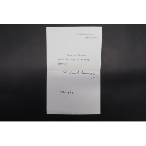 435 - A Typed, Signed Letter from Winston Churchill. Written on a 28 Hyde Park Headed letter. The letter t... 