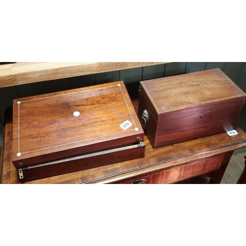 575 - A 19th century rosewood box and a Georgian mahogany tea caddy - both need restoring