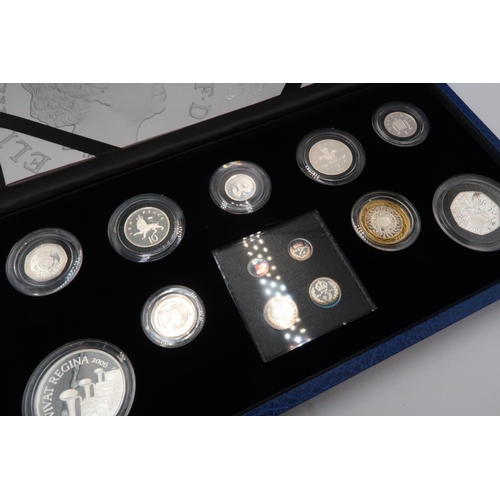 373 - QUEEN ELIZABETH II QUEENS 80TH BIRTHDAY SILVER PROOF COIN COLLECTION, 1 pence to 5 pounds, including... 