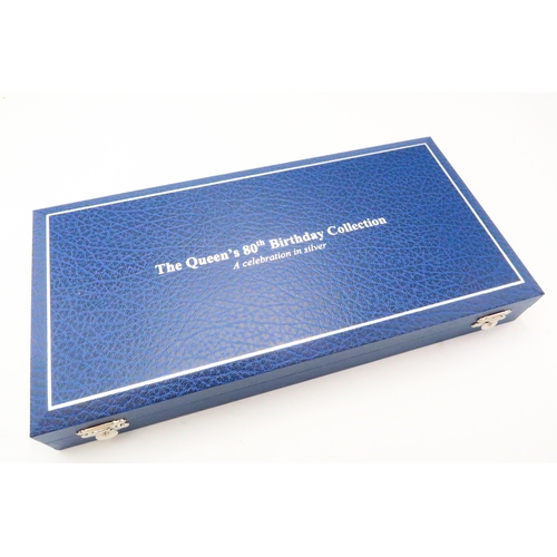 373 - QUEEN ELIZABETH II QUEENS 80TH BIRTHDAY SILVER PROOF COIN COLLECTION, 1 pence to 5 pounds, including... 