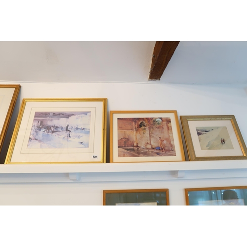 528 - Two prints by Russell Flint and a print of a couple skiing