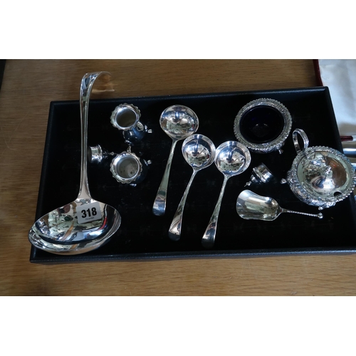 318 - A Group of Silver Plated Items to include Ladle, Spoons and a Royal Crown Derby China Knife Set