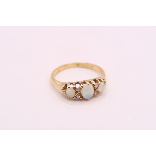 5 - An 18ct Edwardian Opal & Diamond Three Stone&nbsp;Weight: 2.5g Size: L