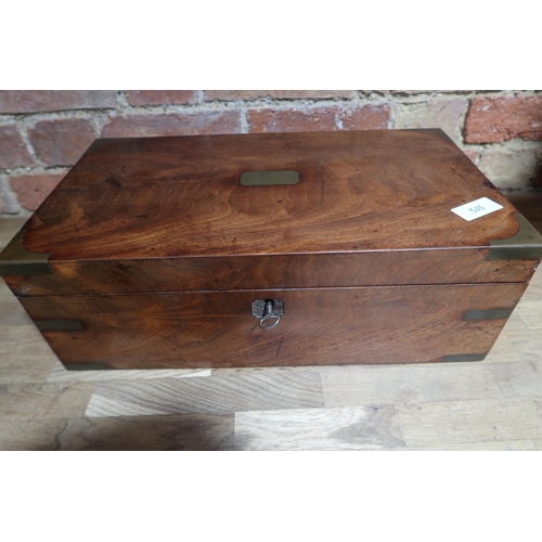  A good quality 19th century flame mahogany brass bound writing box with its key, estucheon missing o... 