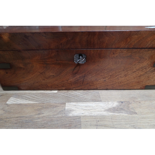  A good quality 19th century flame mahogany brass bound writing box with its key, estucheon missing o... 