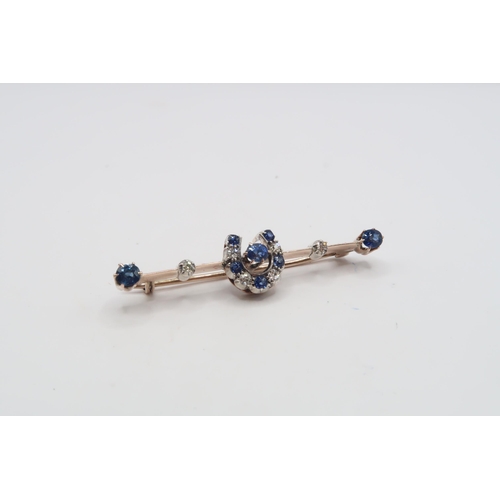 30 - A Good Quality 18ct Yellow Gold Sapphire and Diamond Horse Shoe Brooch, Diamonds And Sapphires are a... 