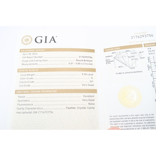 29 - A GIA Certified Platinum Diamond Halo Cluster, .50ct G SI1.&nbsp;Size: J 1/2 Weight: 3.72g Condition... 
