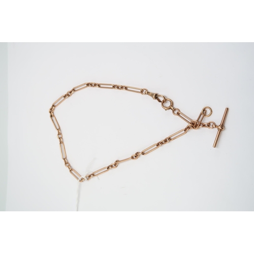 31 - An Edwardian 9ct Rose Gold Albert Chain & T Bar. Weight: 26.42g Length: 40cm