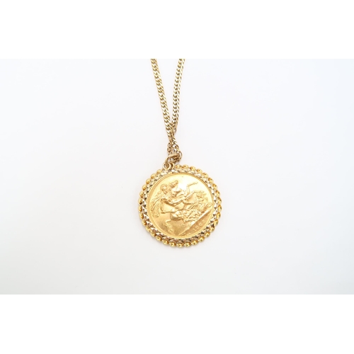 4 - A 1965 Queen Elisabeth II Gold Full Sovereign, Within a 9ct Pendant mount and chain.&nbsp;Weight: 12... 