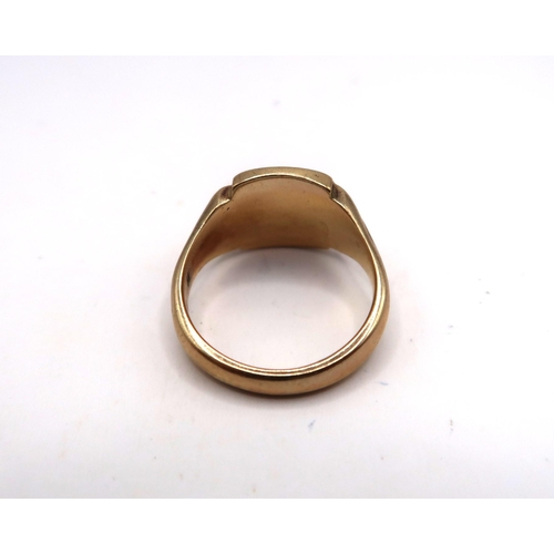 51 - A 9ct gold square panel signet ring. Size S 1/2. Weight 8.24 grams