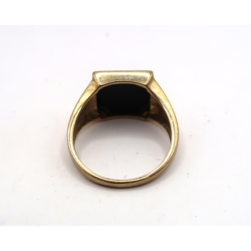 53 - A square three lions signet ring. Size W 1/2. Weight 5.43 grams