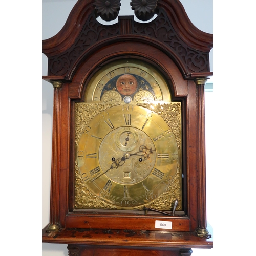 560 - An 18th century 8 day longcase clock with a moonroller dial, signed Coats Hamilton, engraved dial wi... 