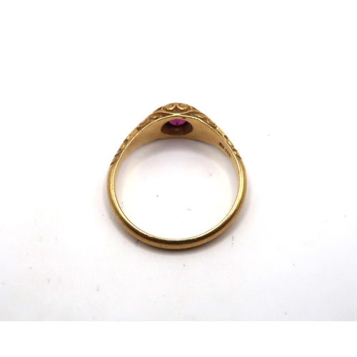58 - An early 20th century 18ct gold pink stone carved ring. Size N 1/2. Weight 3.46 grams&nbsp;