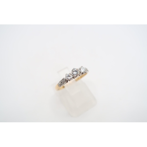 An 18ct Yellow Gold and Platinum 3 Stone Diamond Ring with Diamond ...