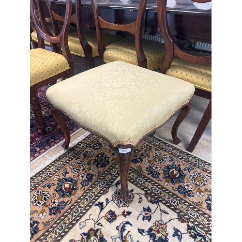 548 - A 19th century mahogany stool on  cabriole legs recently reupholstered and in nice condition, 44cm h... 