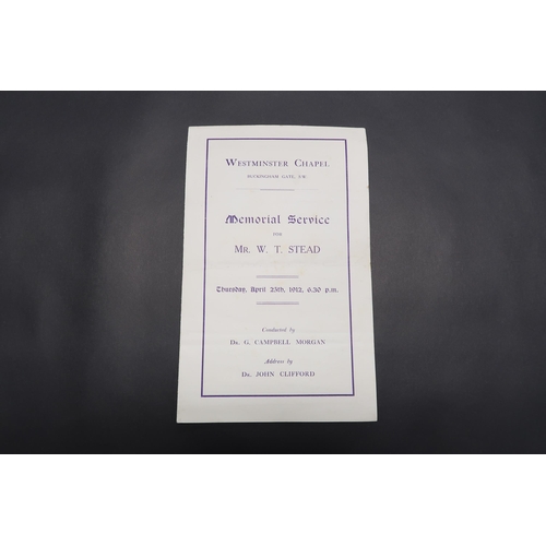  A Memorial Order of Service Card of William T Stead, Thursday April 25th 1912. William T Stead (1849... 