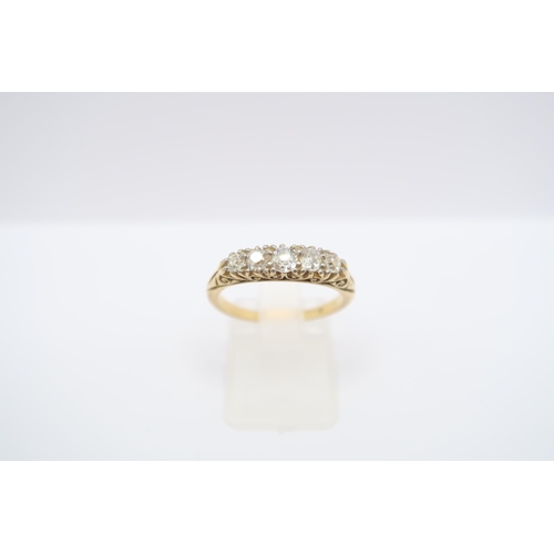  An old cut diamond five stone ring, estimated 0.45ct. Stamped 18c. Size O. Weight 3.56 grams