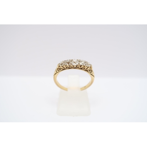  An old cut diamond five stone ring, estimated 0.45ct. Stamped 18c. Size O. Weight 3.56 grams