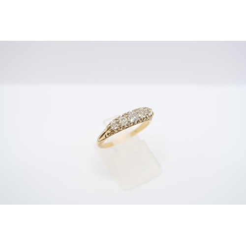  An old cut diamond five stone ring, estimated 0.45ct. Stamped 18c. Size O. Weight 3.56 grams